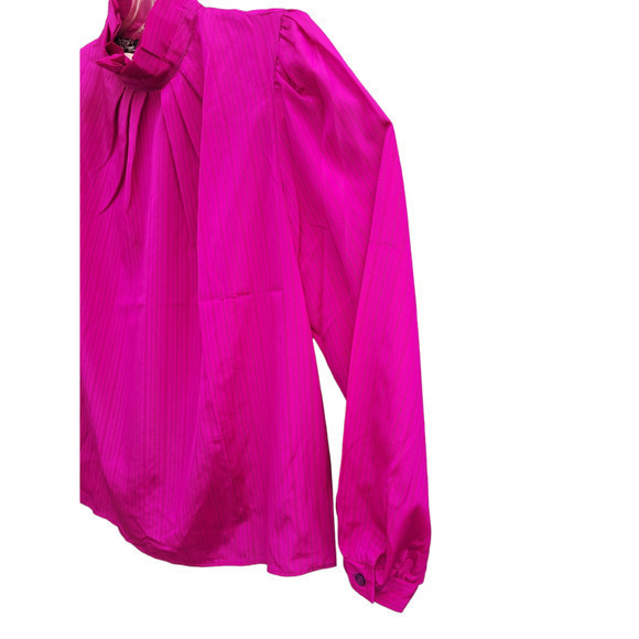 Vintage 70s Ronnie of California Pink Stripe Ruffle Puffy‎ Secretary Blouse - Picture 7 of 11